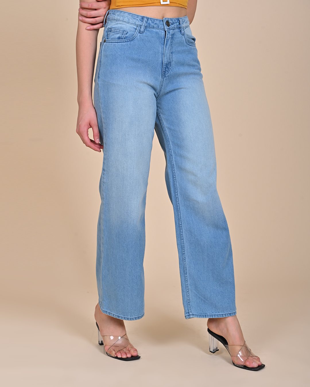 High Rise Wide Leg Denim Jeans - Light blue