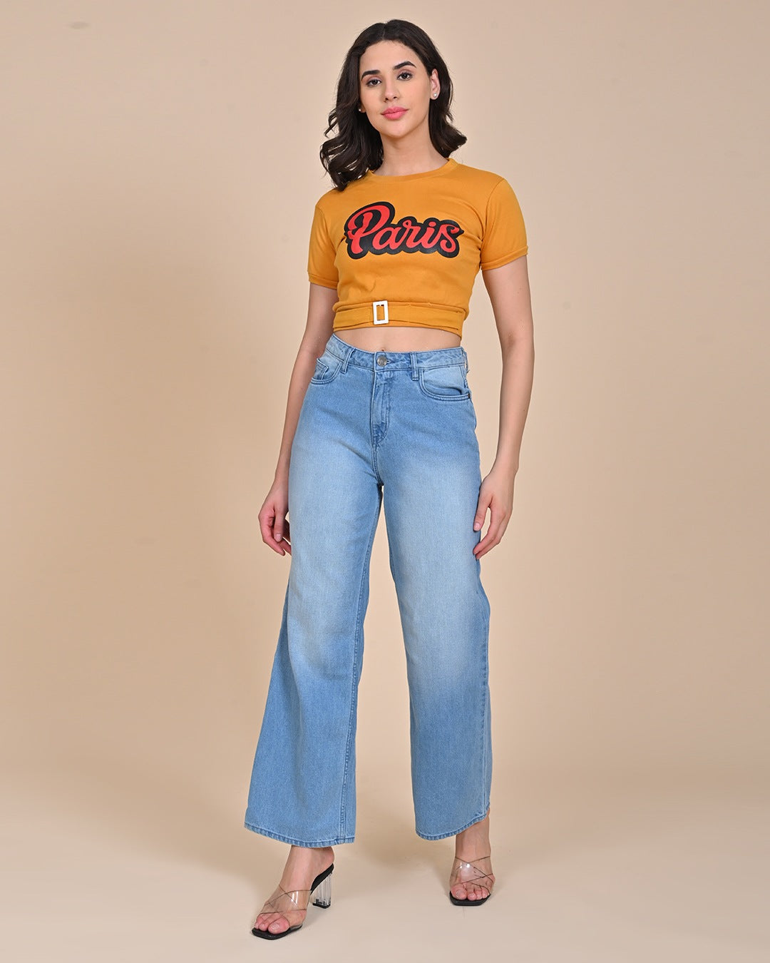 High Rise Wide Leg Denim Jeans - Light blue