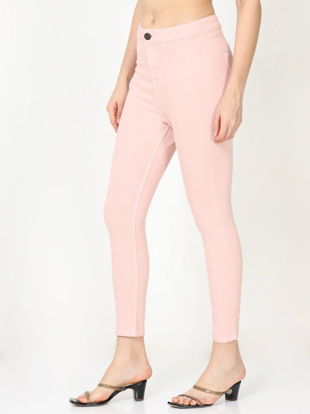 Skinny Baby Pink High Waist Jeans Ankle Fit