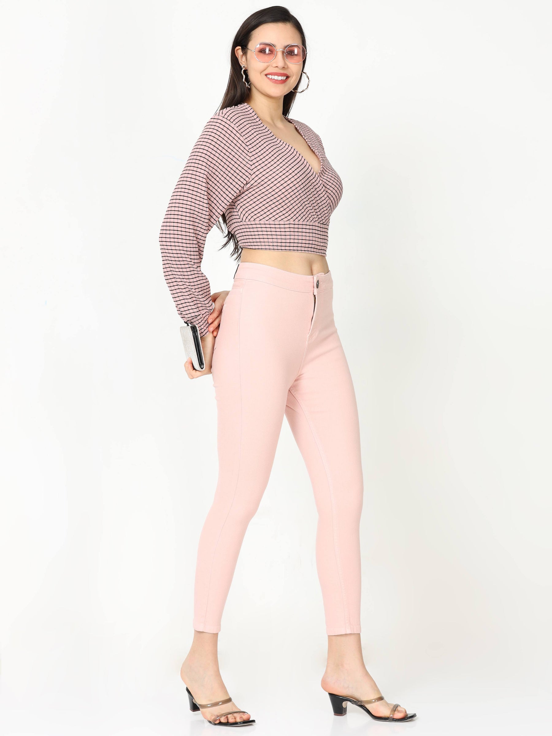 Skinny Baby Pink High Waist Jeans Ankle Fit