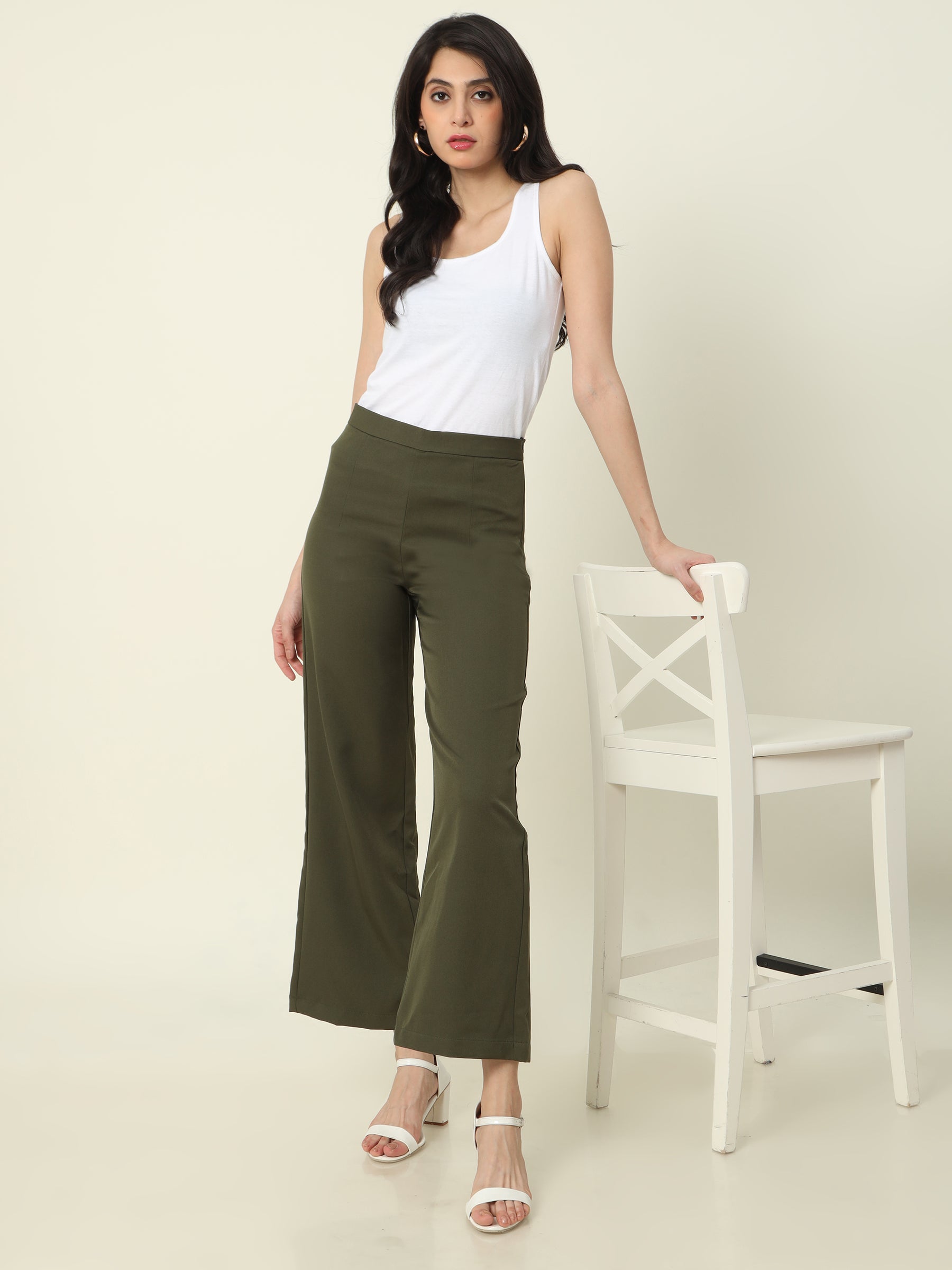 4 Way Stretch High-waist trousers- Forest Green