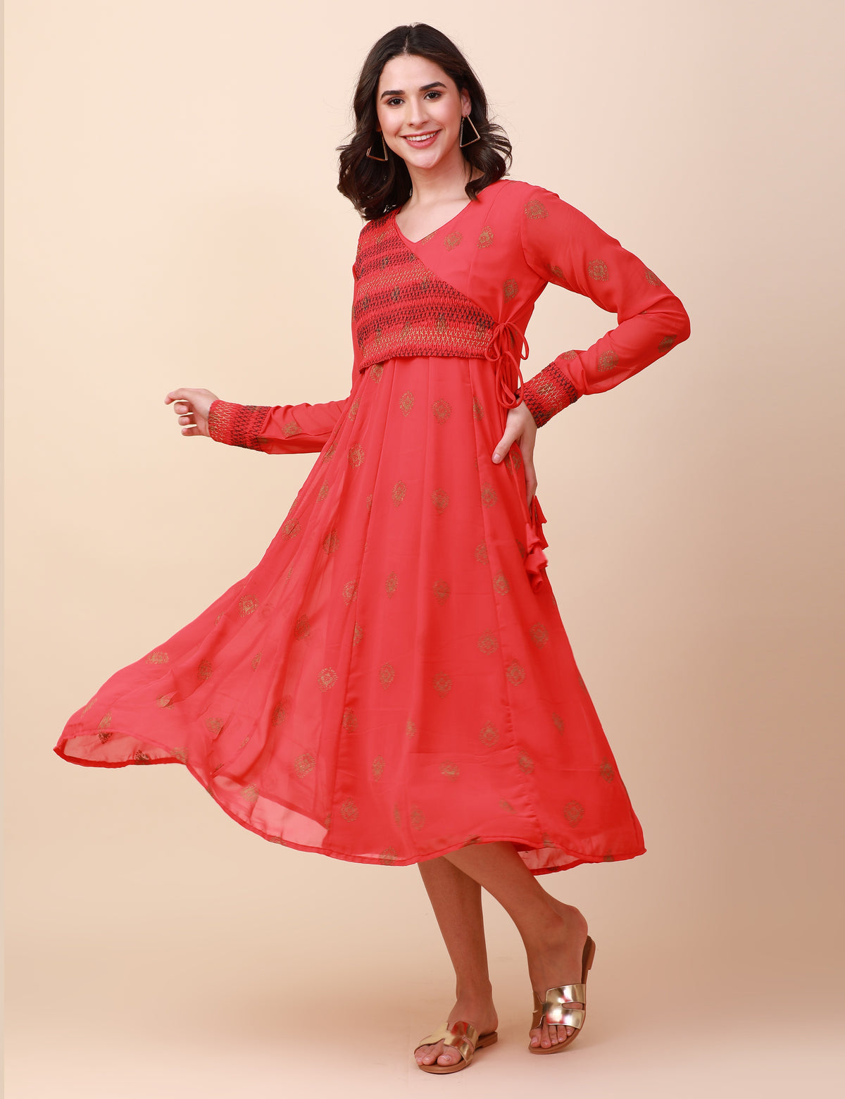 Anarkali Dress With Smoking-Style Overcoat - Raddish Pink