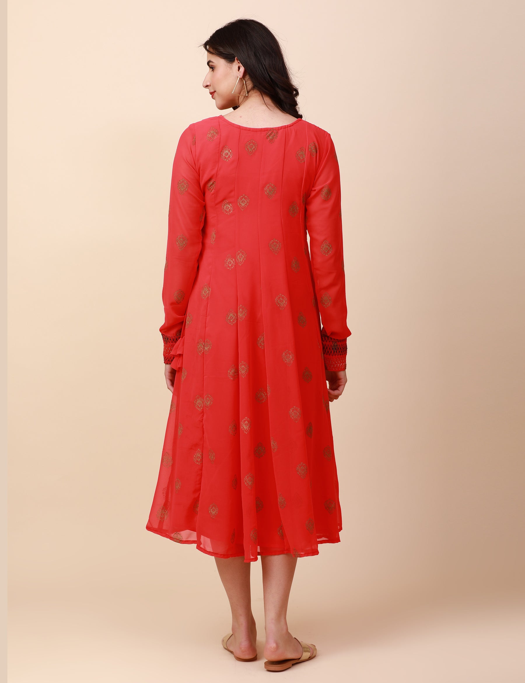 Anarkali Dress With Smoking-Style Overcoat - Raddish Pink