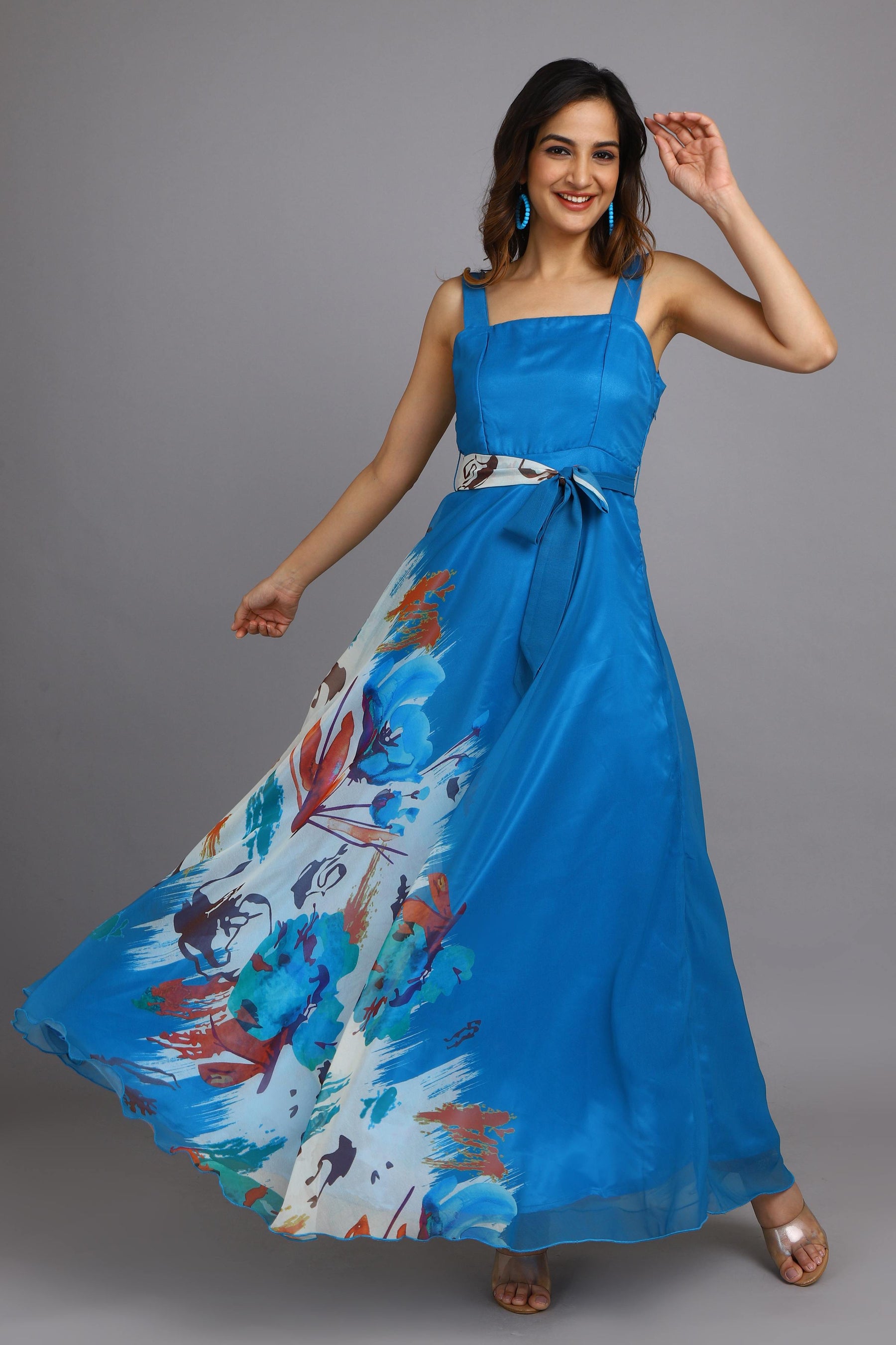 Buy Sky Blue Sequins Embroidered Net Bridal Gown Online | Samyakk