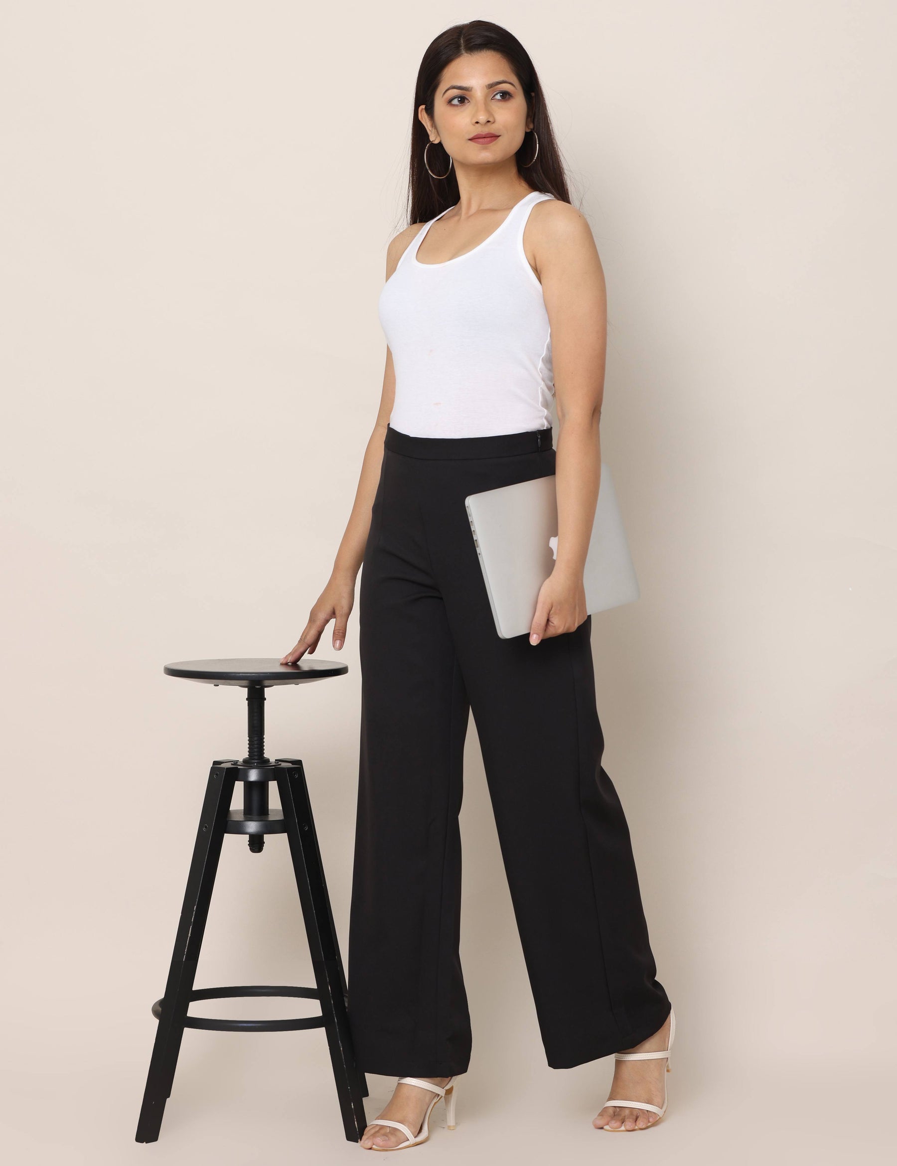Black HighWaisted Stretch Cigarette Trousers for Women 642