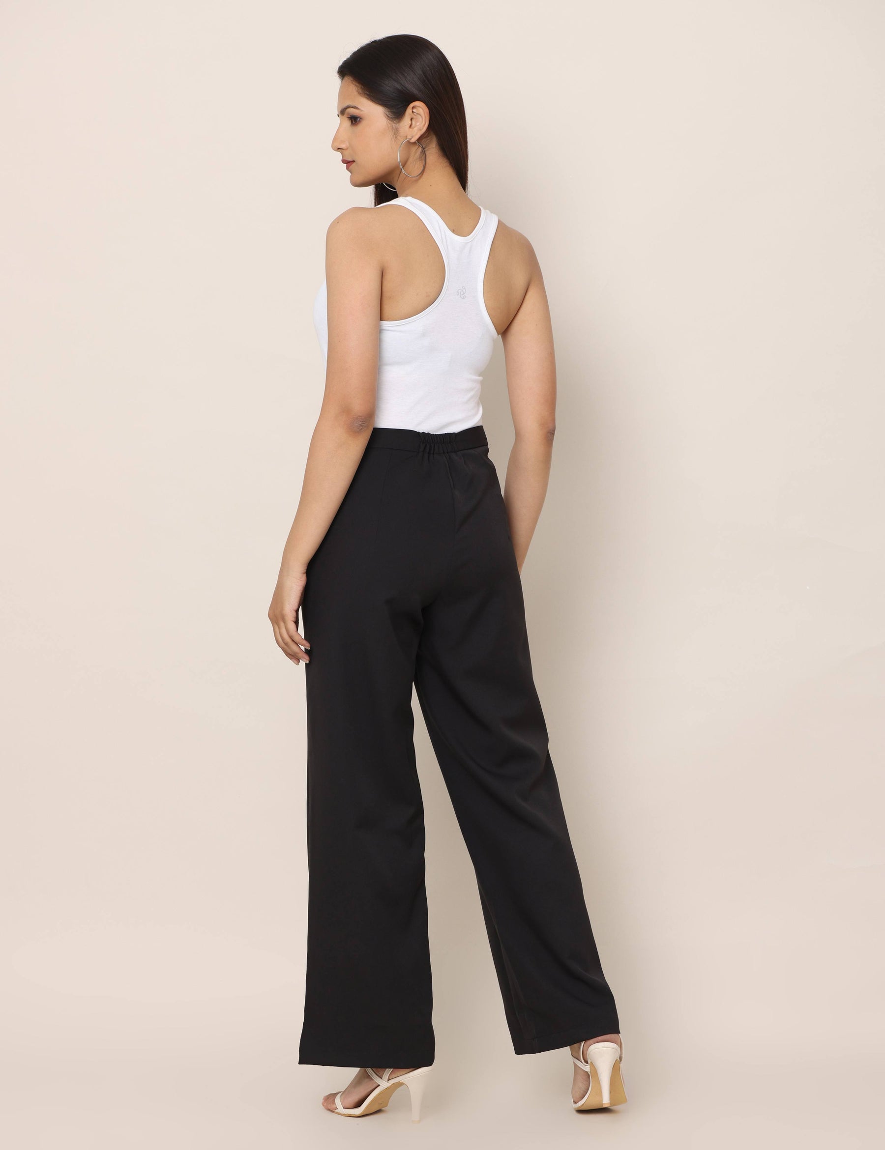 Black Stretch Woven 90S Belted Flared Trousers  PrettyLittleThing