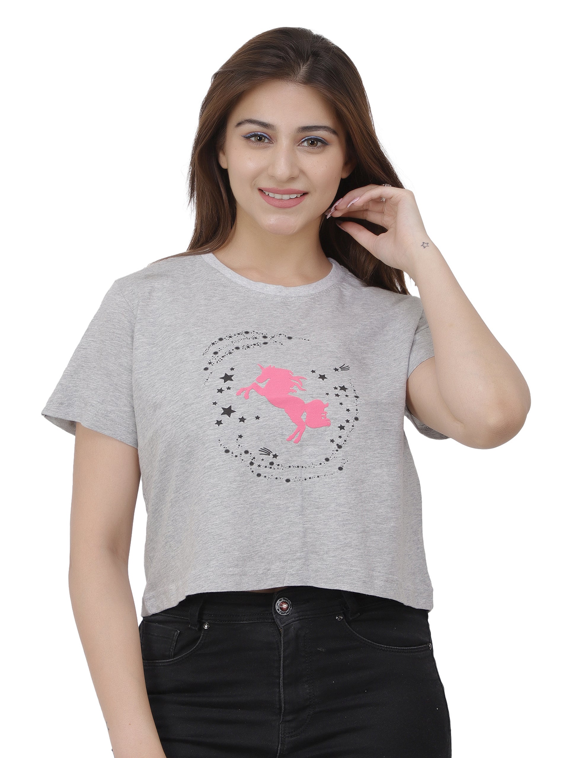 Women Grey Crop T-shirt