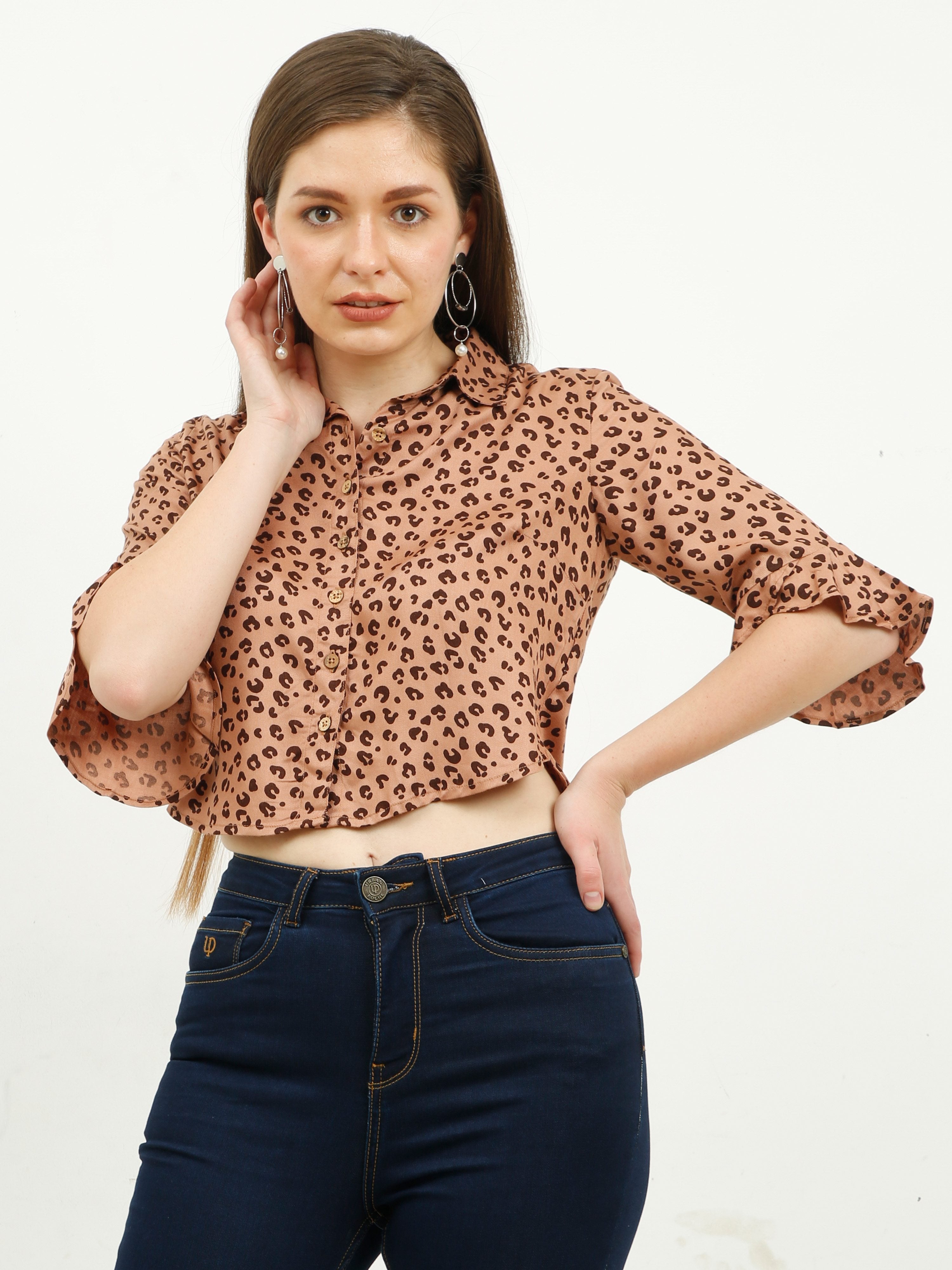 Brown Beige Animal Printed crop Top