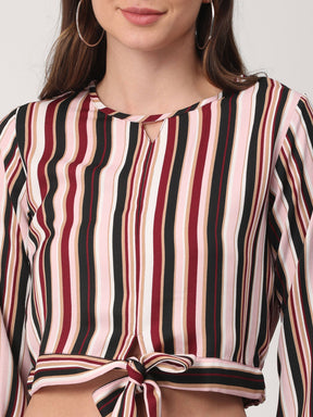 Multi-coloured Stripes Tie-Up Crop Top