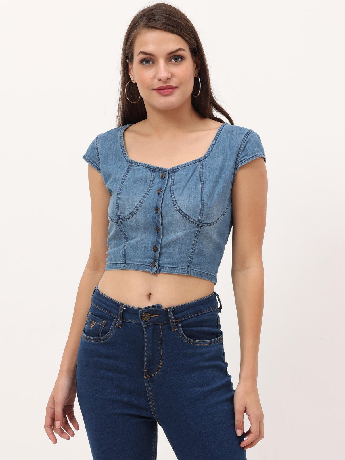 Urban Revivo Denim Bustiers With Strap | Great Fall Outfit I Want to Be  Wearing: Issa Rae's Denim Bra and Button-Down | POPSUGAR Fashion UK Photo 15
