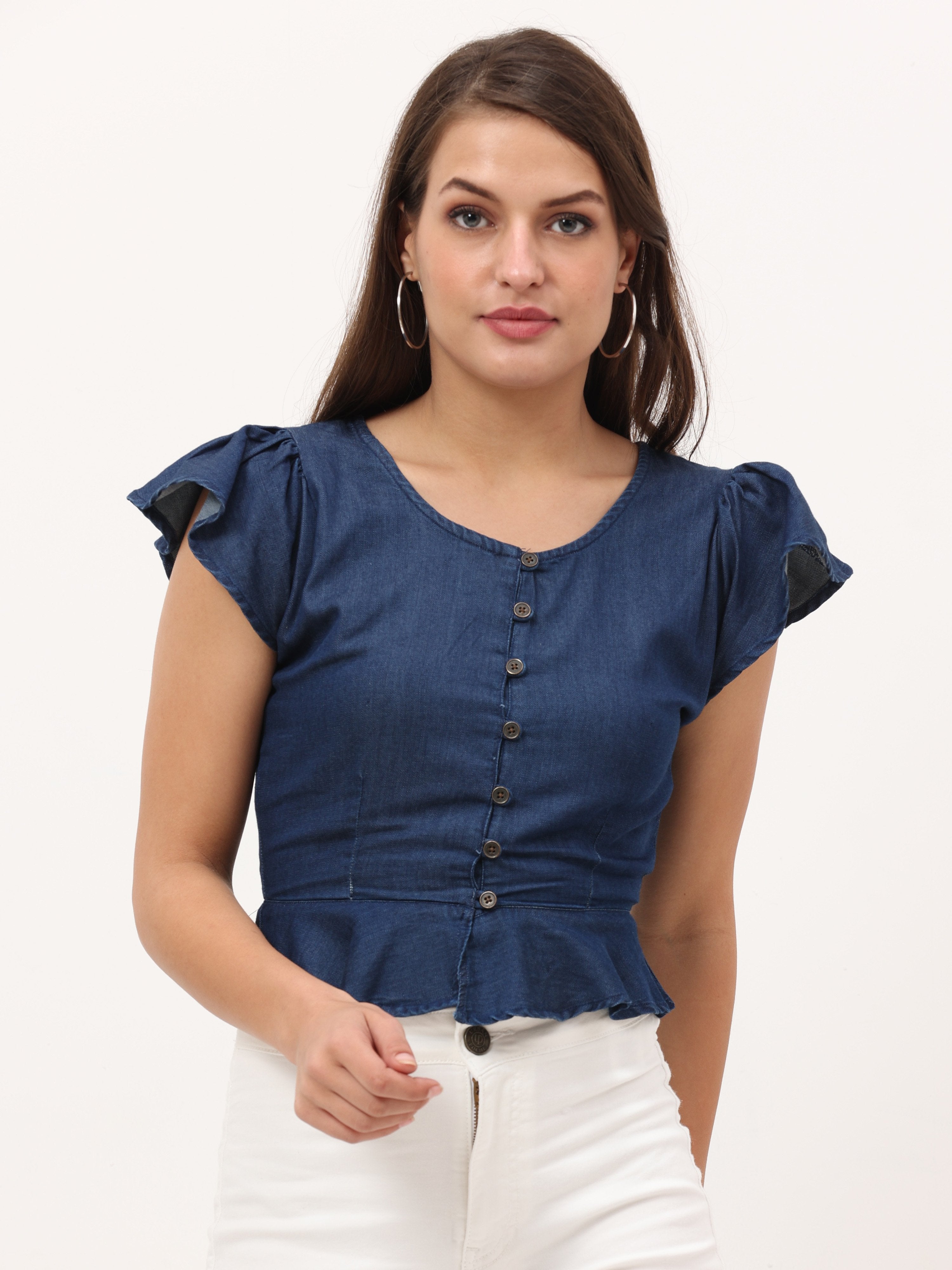 Solid Flutter Sleeves crop top