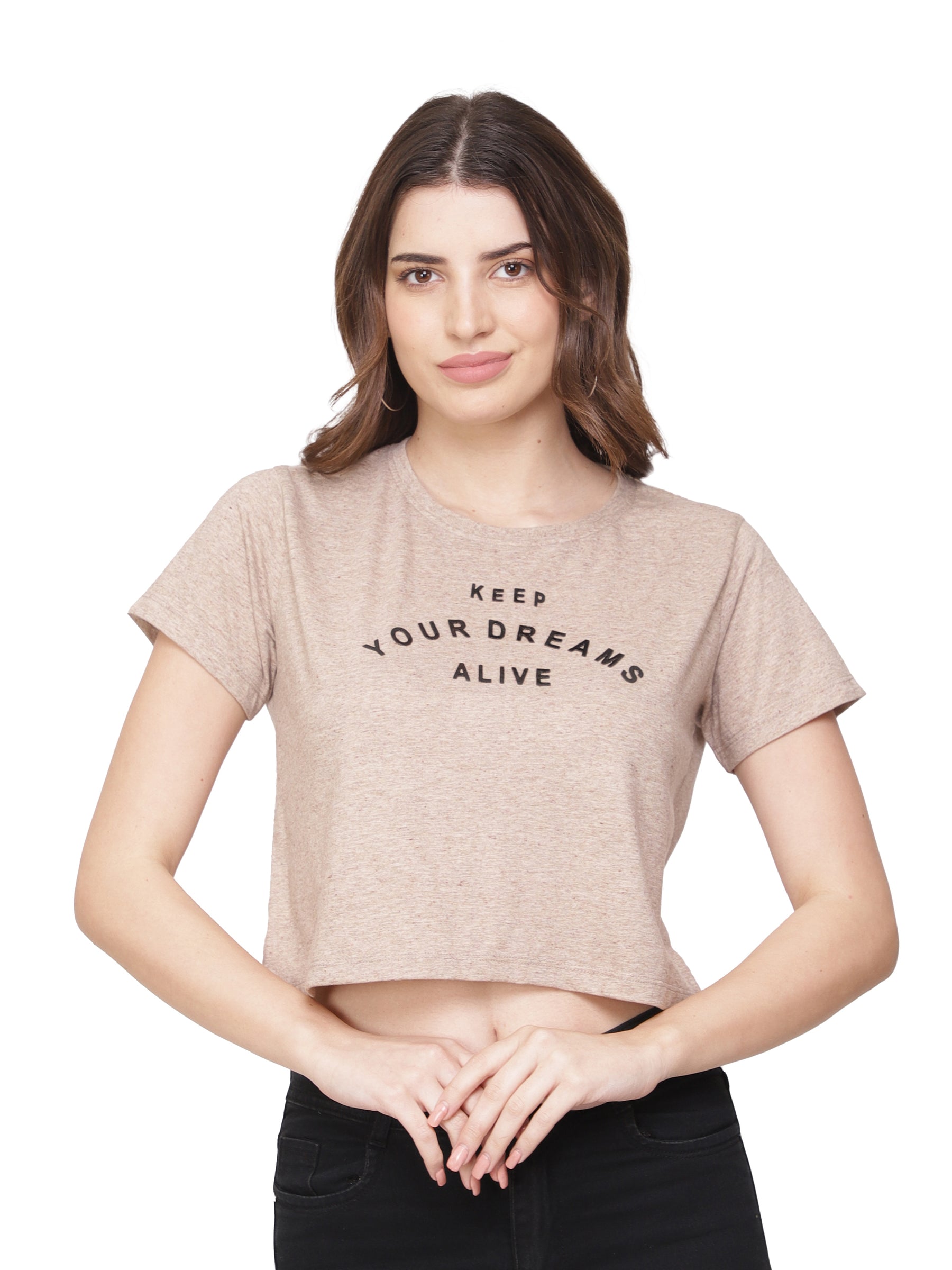 Women Brown Crop T-shirt