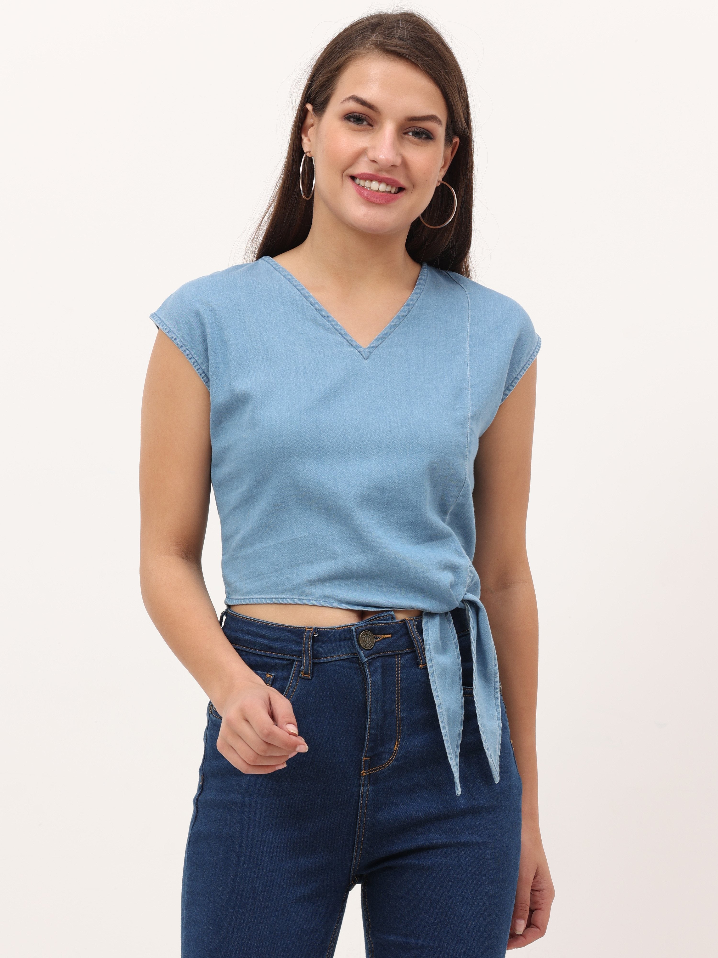 Solid tie-up waist top