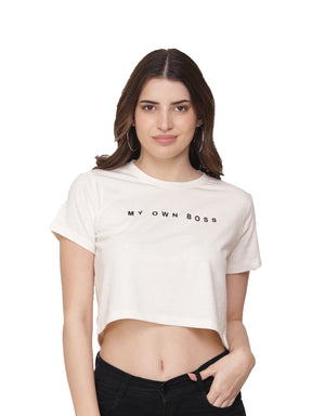Women Half White Crop T-shirt
