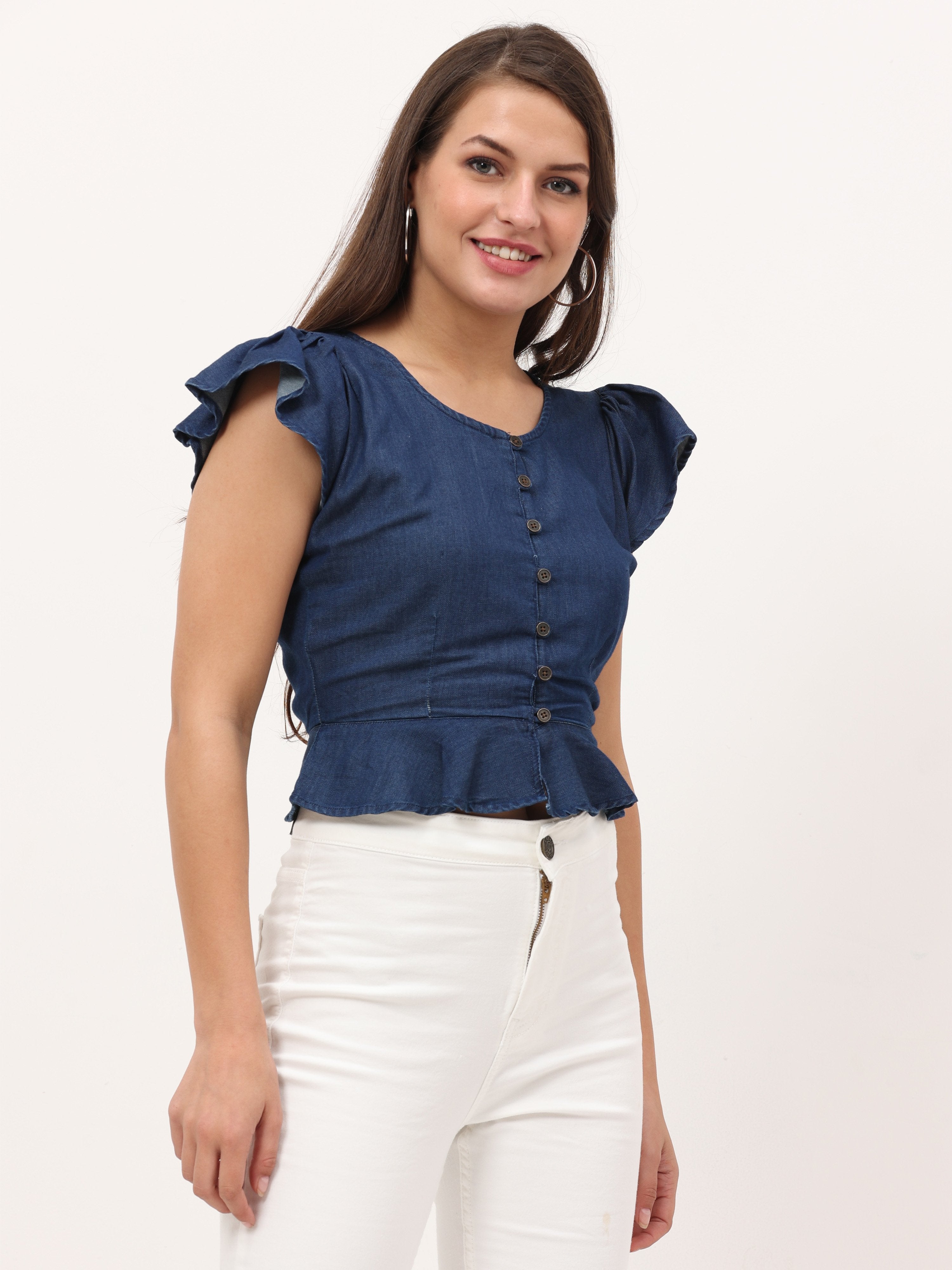 Solid Flutter Sleeves crop top