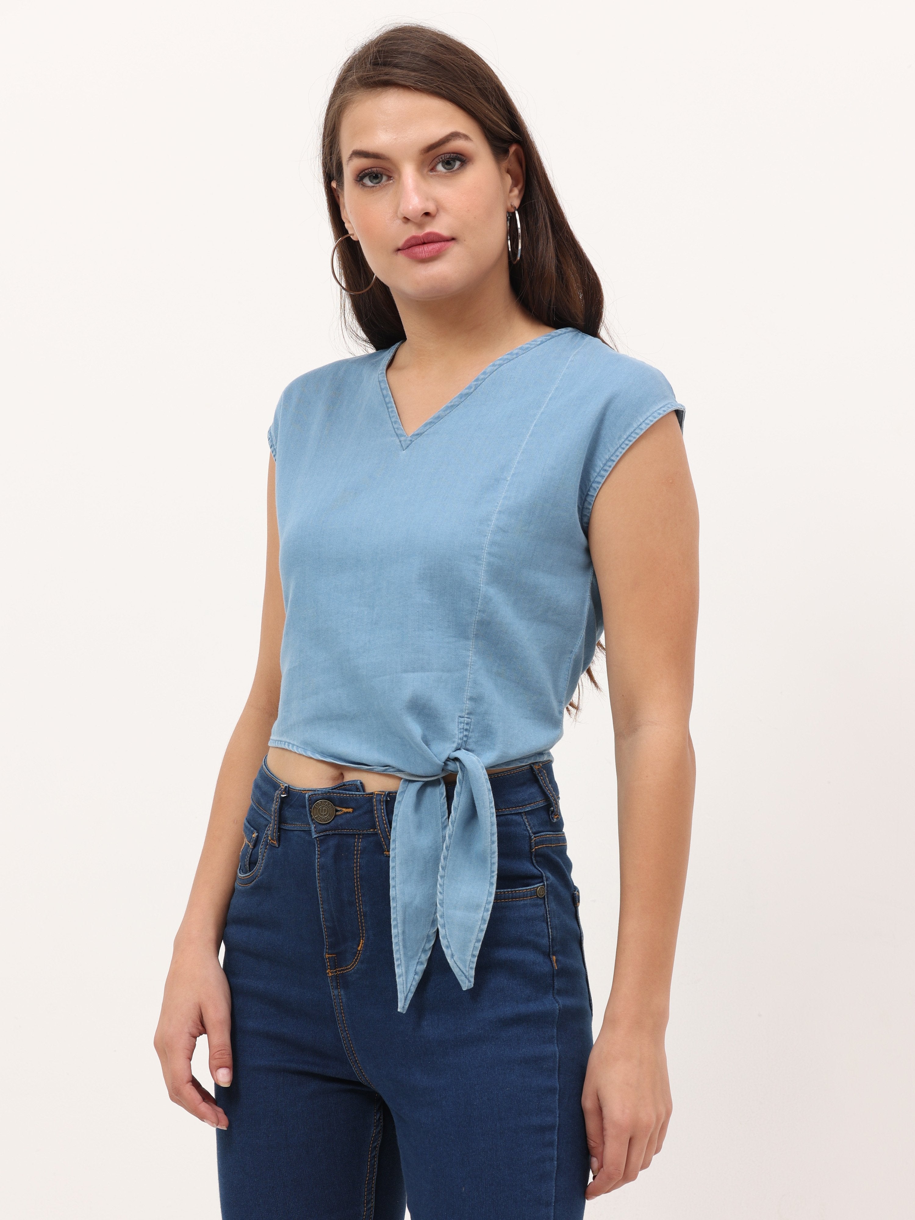 Solid tie-up waist top