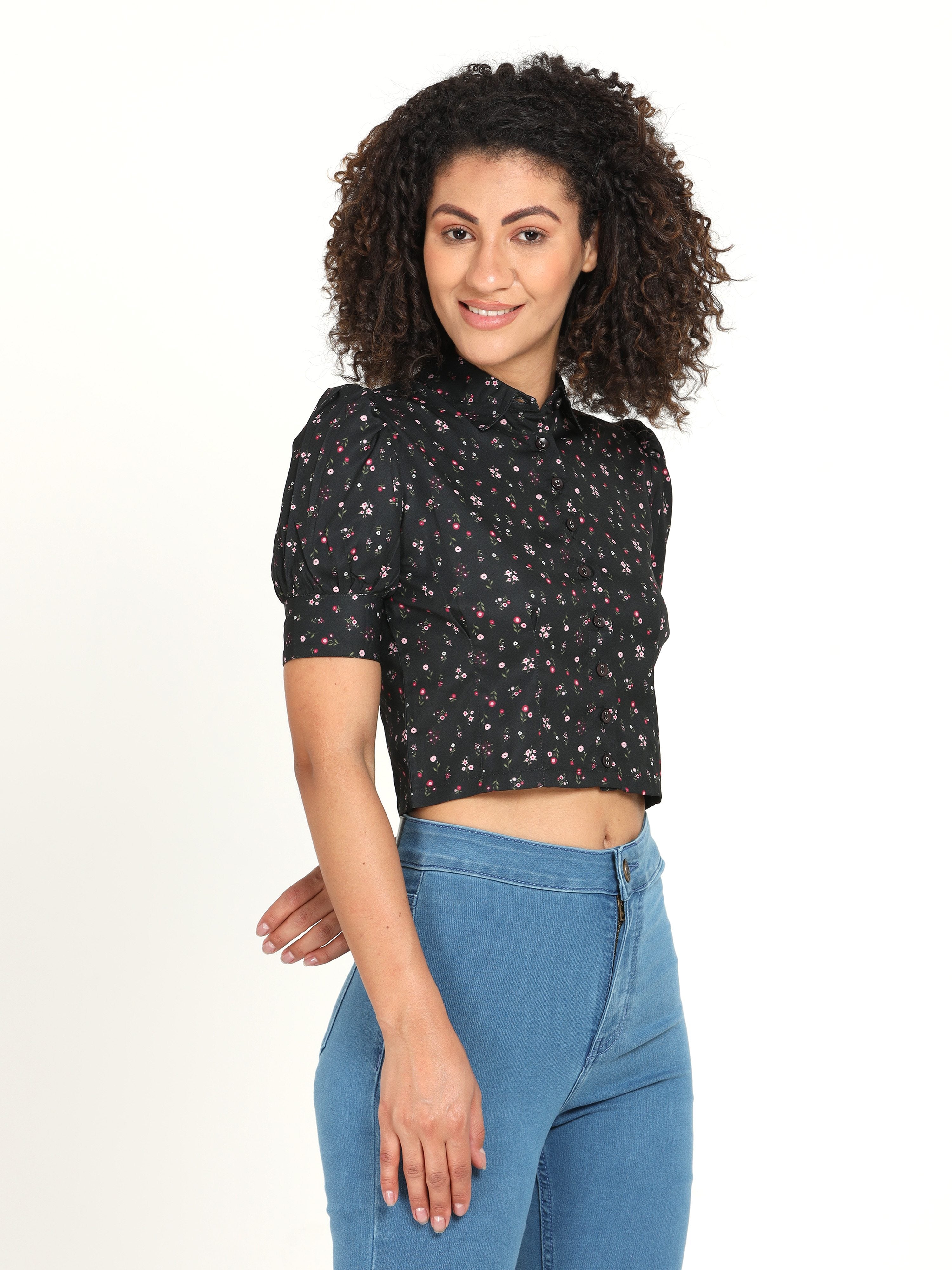 Floral Puff Sleeves Crop Top