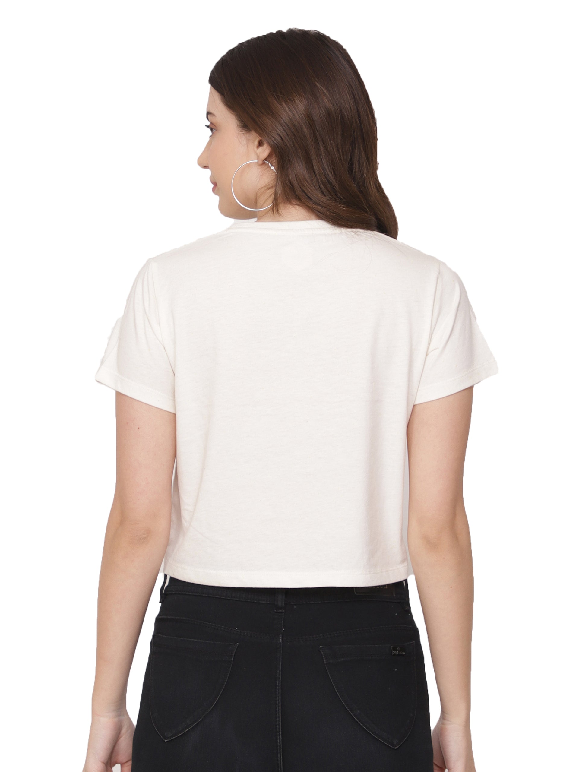 Women Half White Crop T-shirt