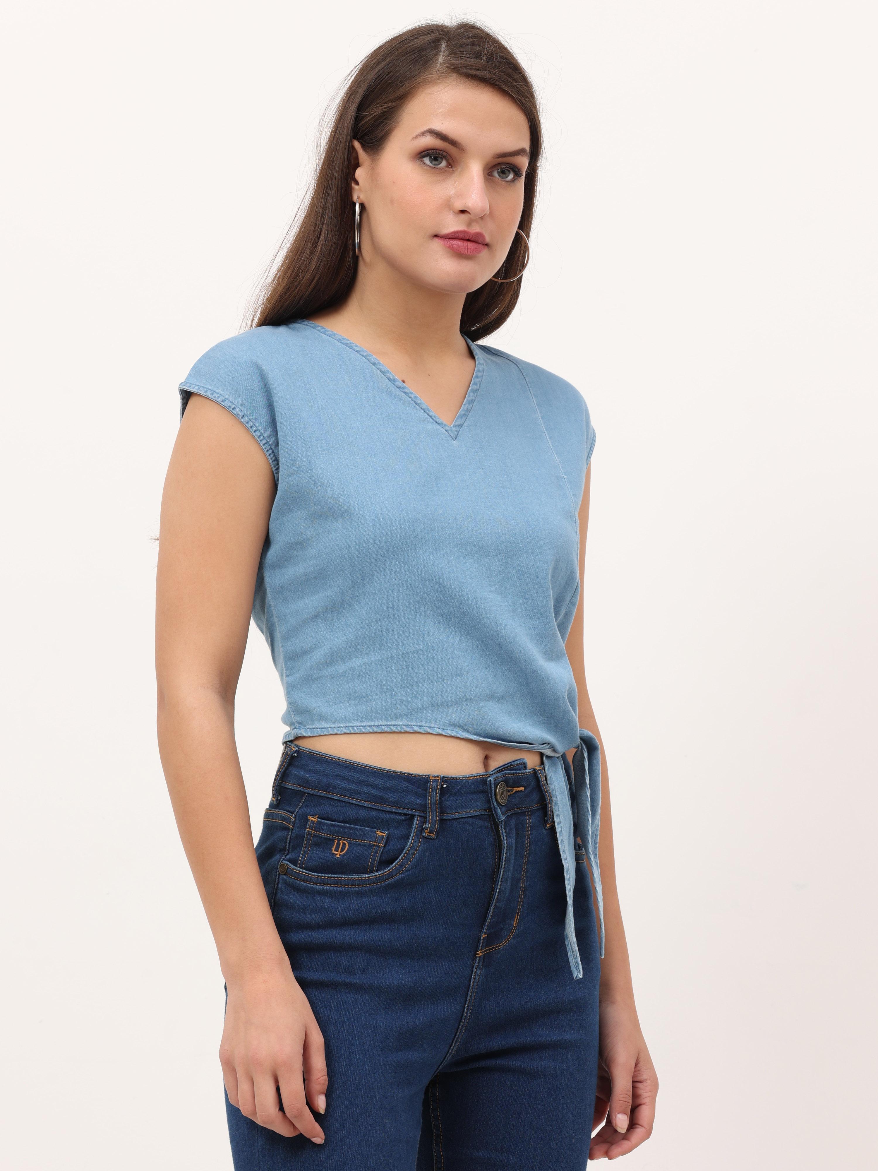 Solid tie-up waist top