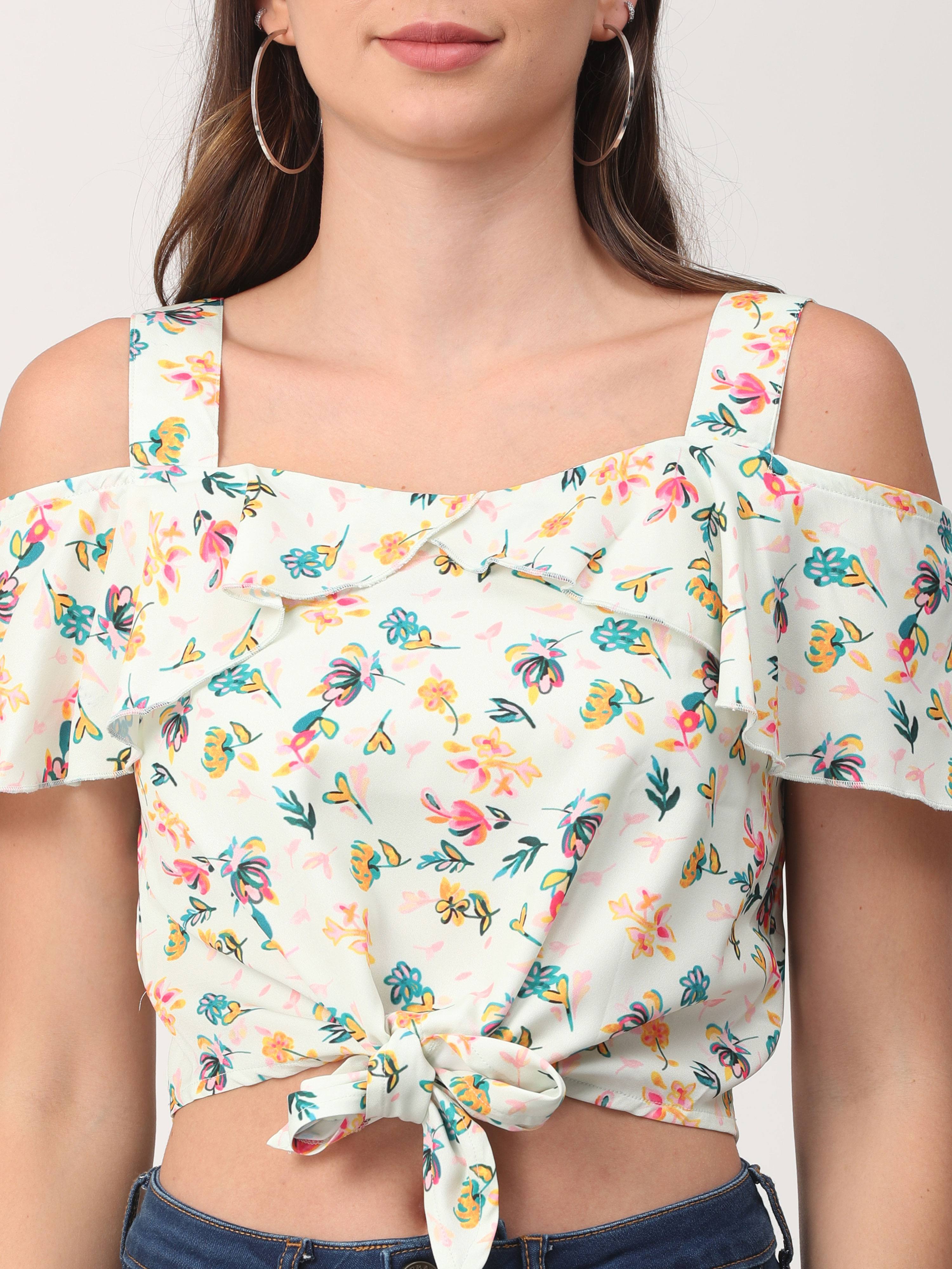 Strappy Ruffles Cold Shoulder Top