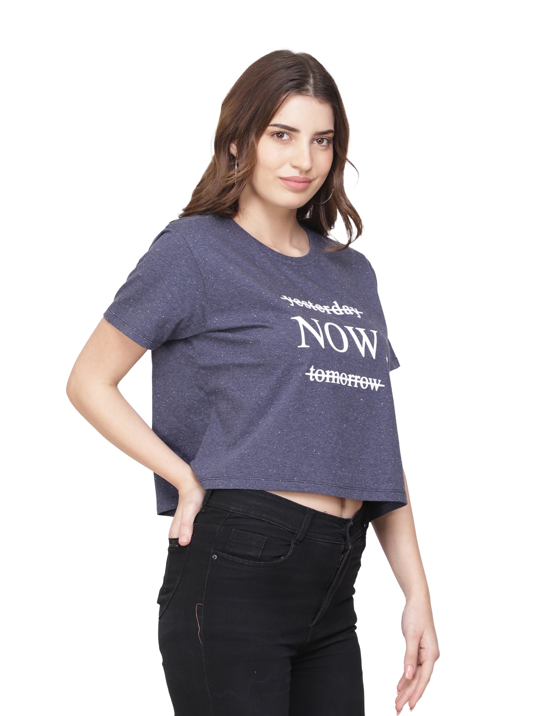 Women Navy Blue Crop T-shirt