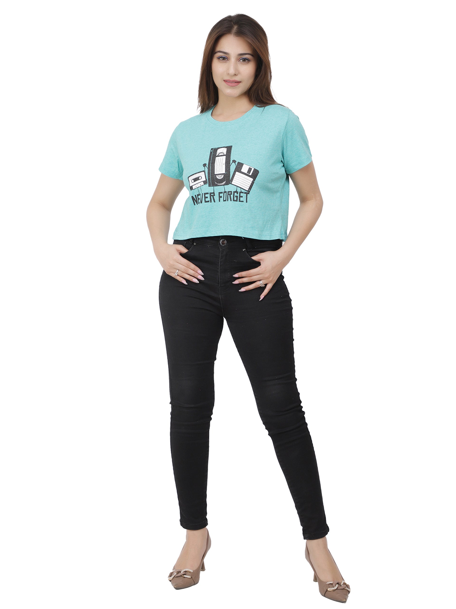 Women Baby Blue Crop T-Shirt