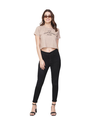 Women Brown Crop T-shirt