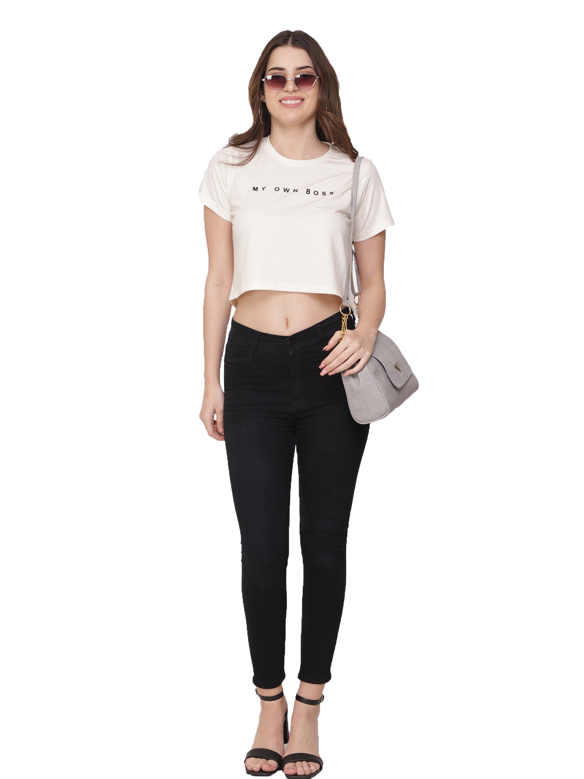 Women Half White Crop T-shirt