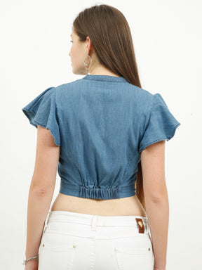 Stand Collar With V- Neck Crop Top