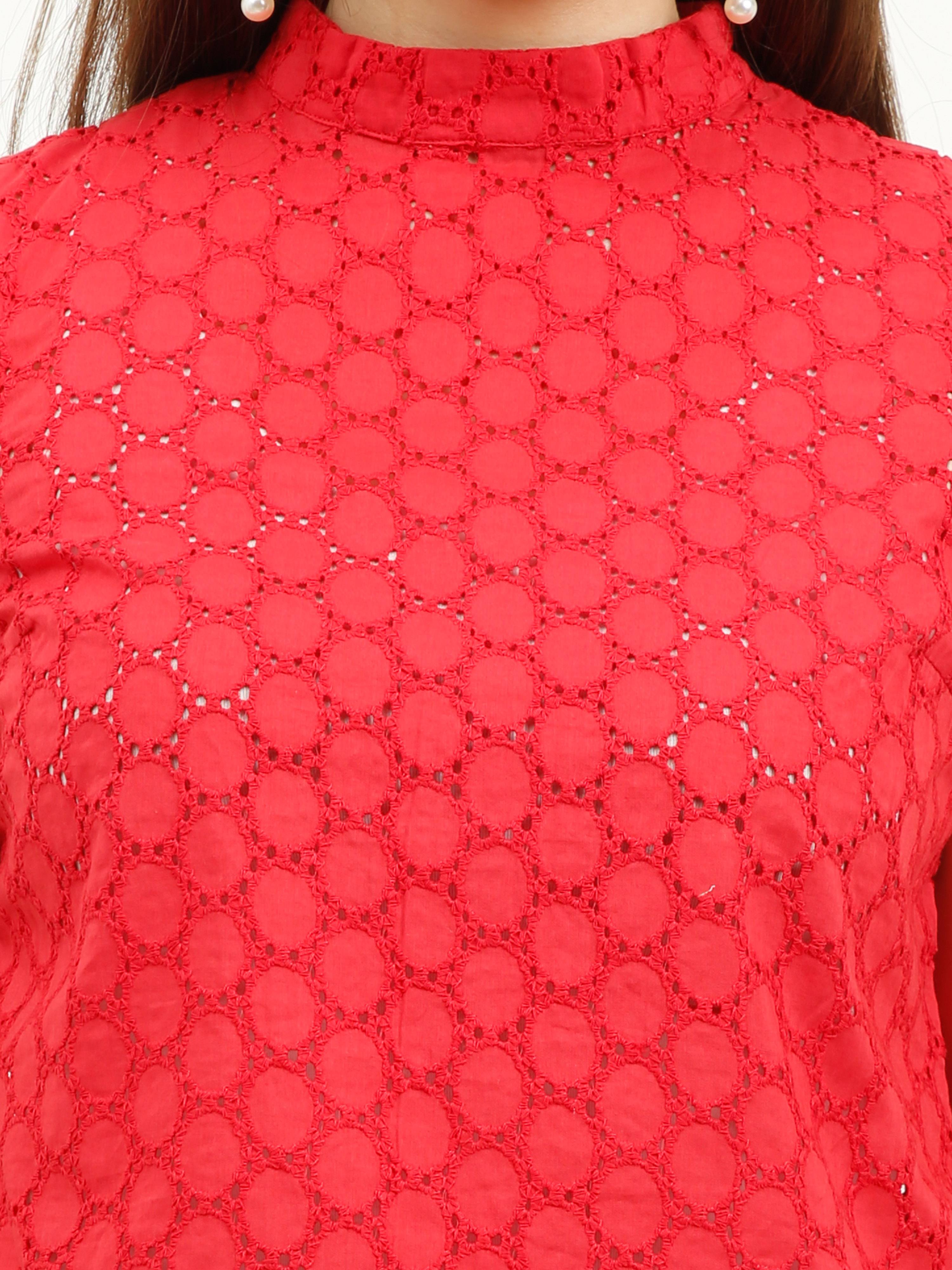 Schiffli Detail High Neck Top