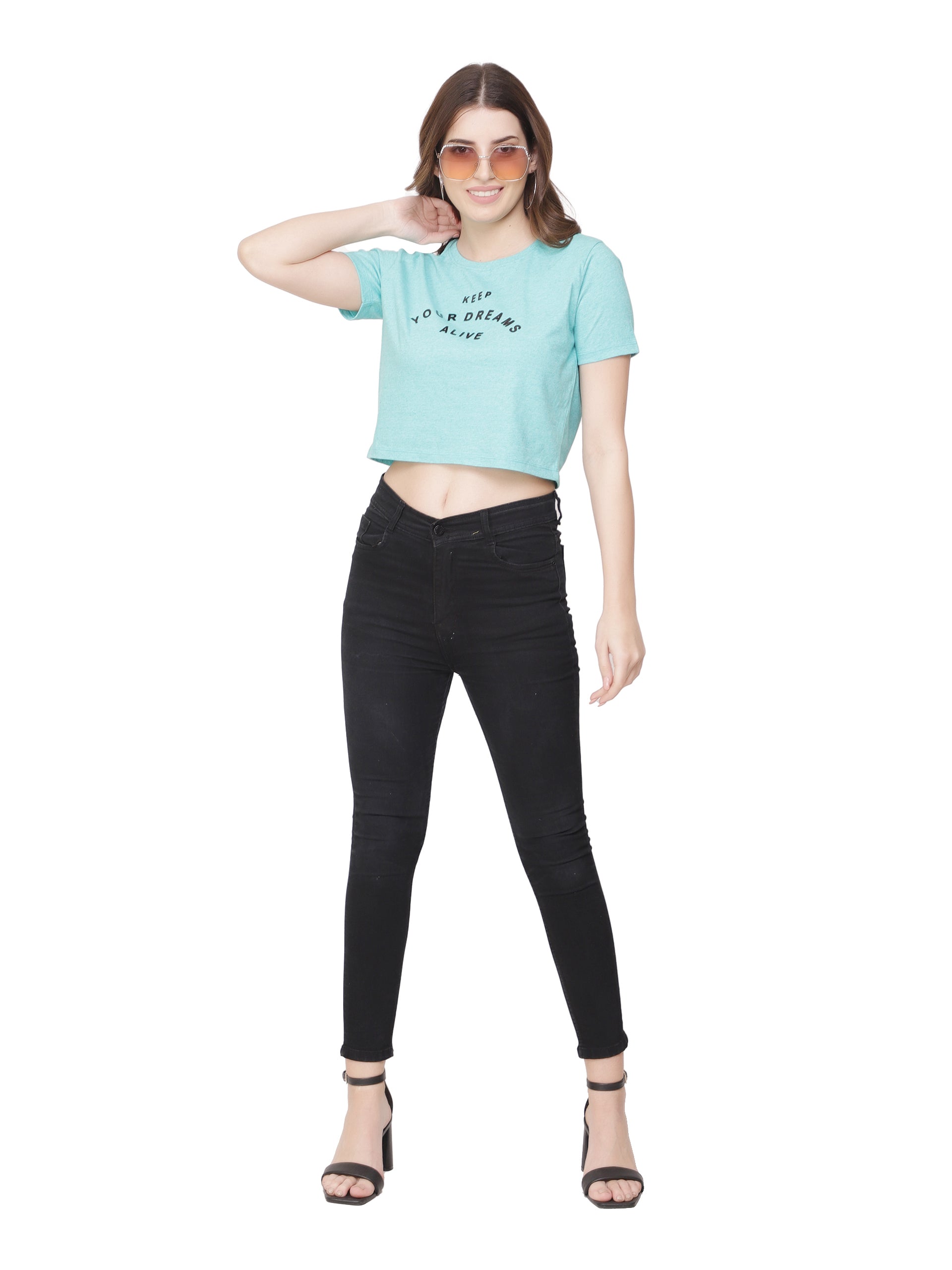 Women Baby Blue Crop T-shirt