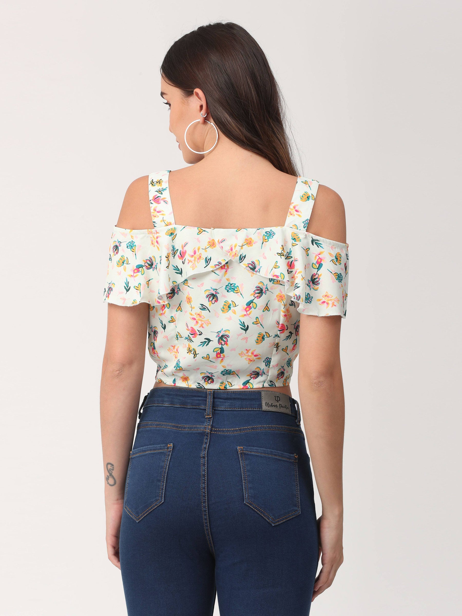 Strappy Ruffles Cold Shoulder Top