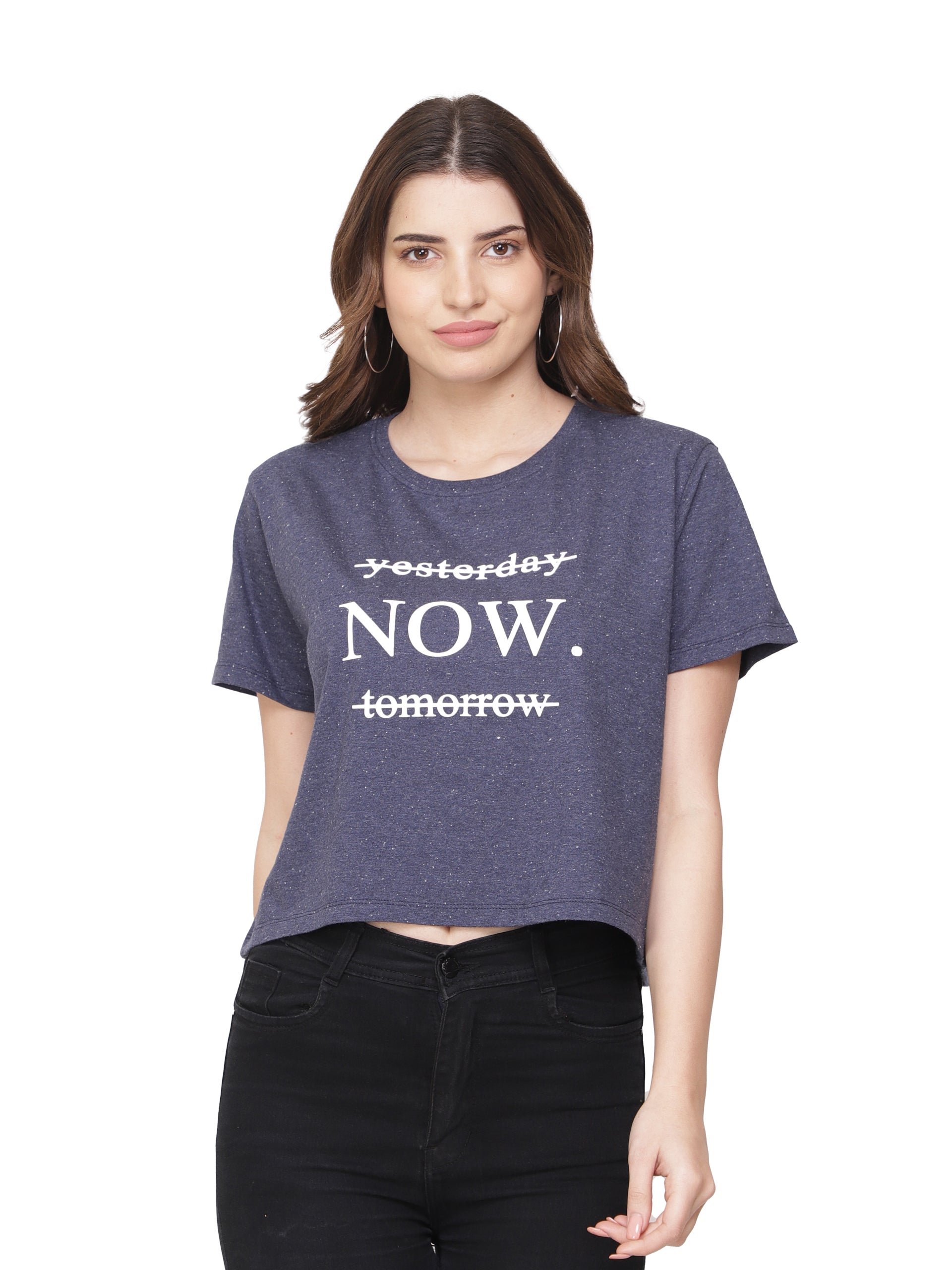 Women Navy Blue Crop T-shirt