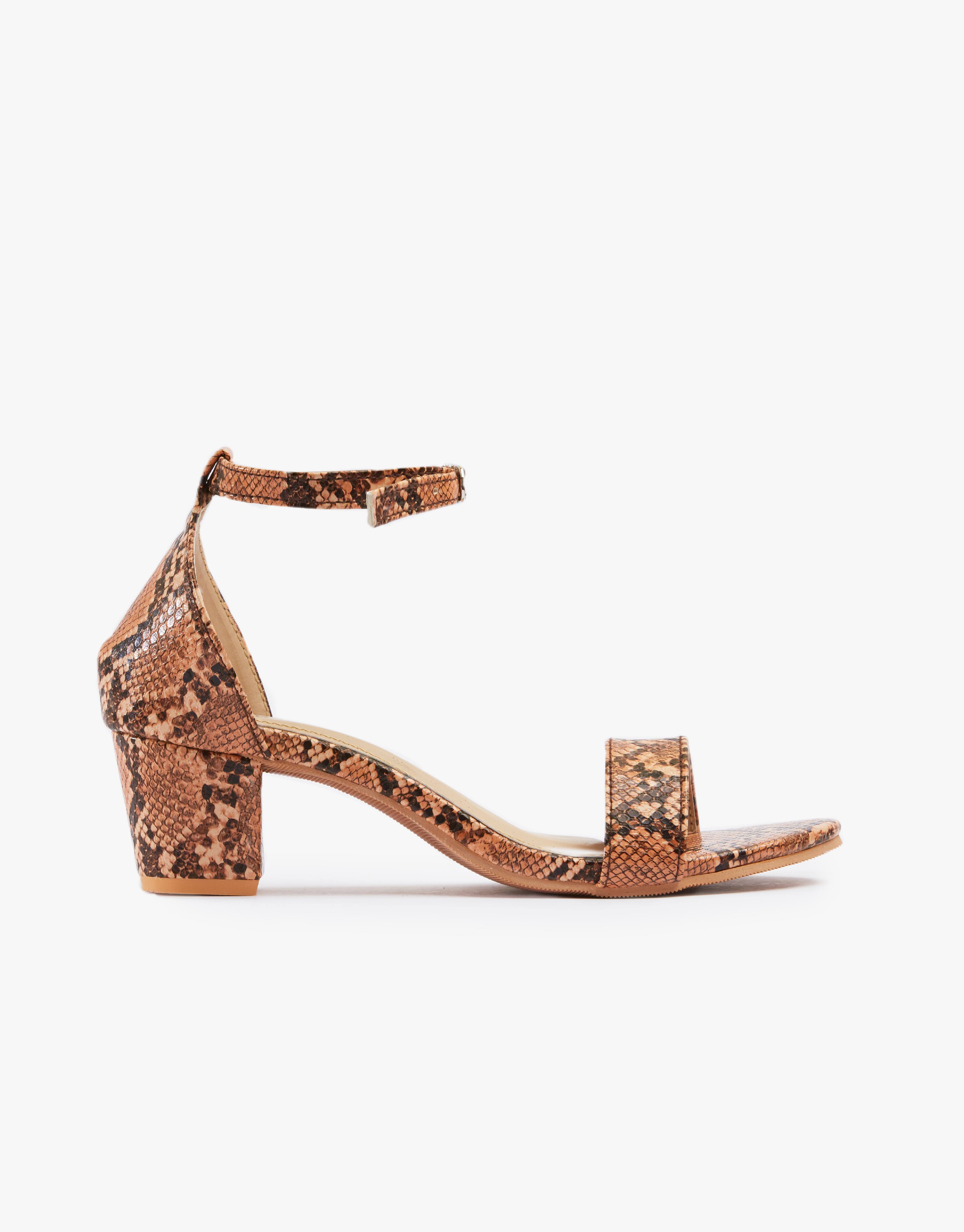 Caramel snake Low Block Heels