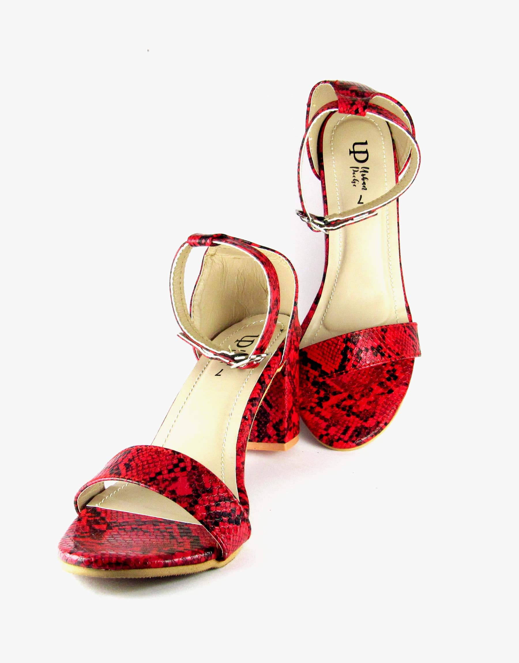 Ruby Red Python Block Heels