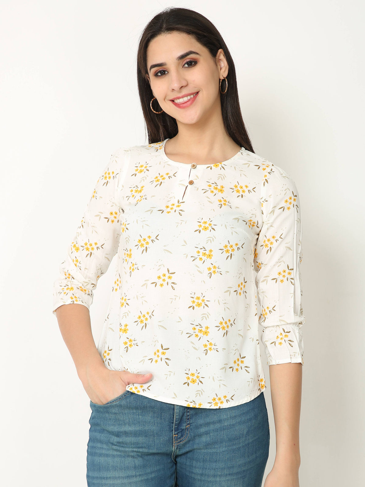Floral Print White Casual Top