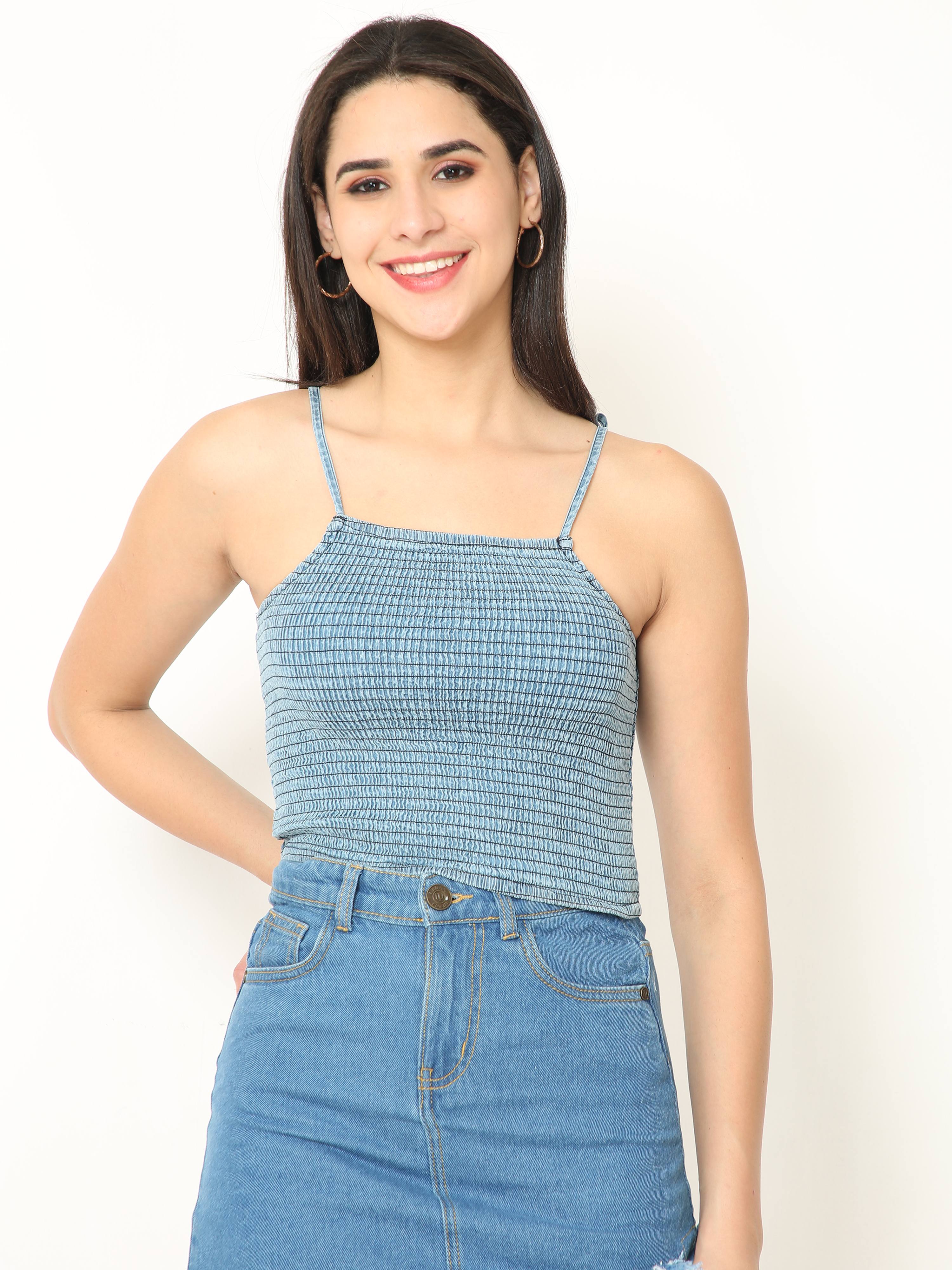 Buy Denim Blue Crop Top Online | Urban Poche