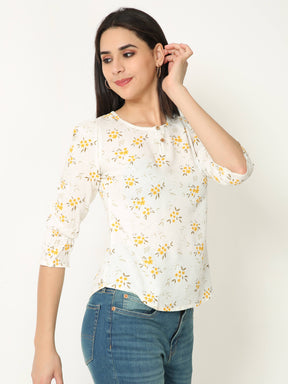 Floral Print White Casual Top