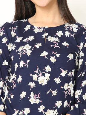 Floral Print Navy Blue Casual Top