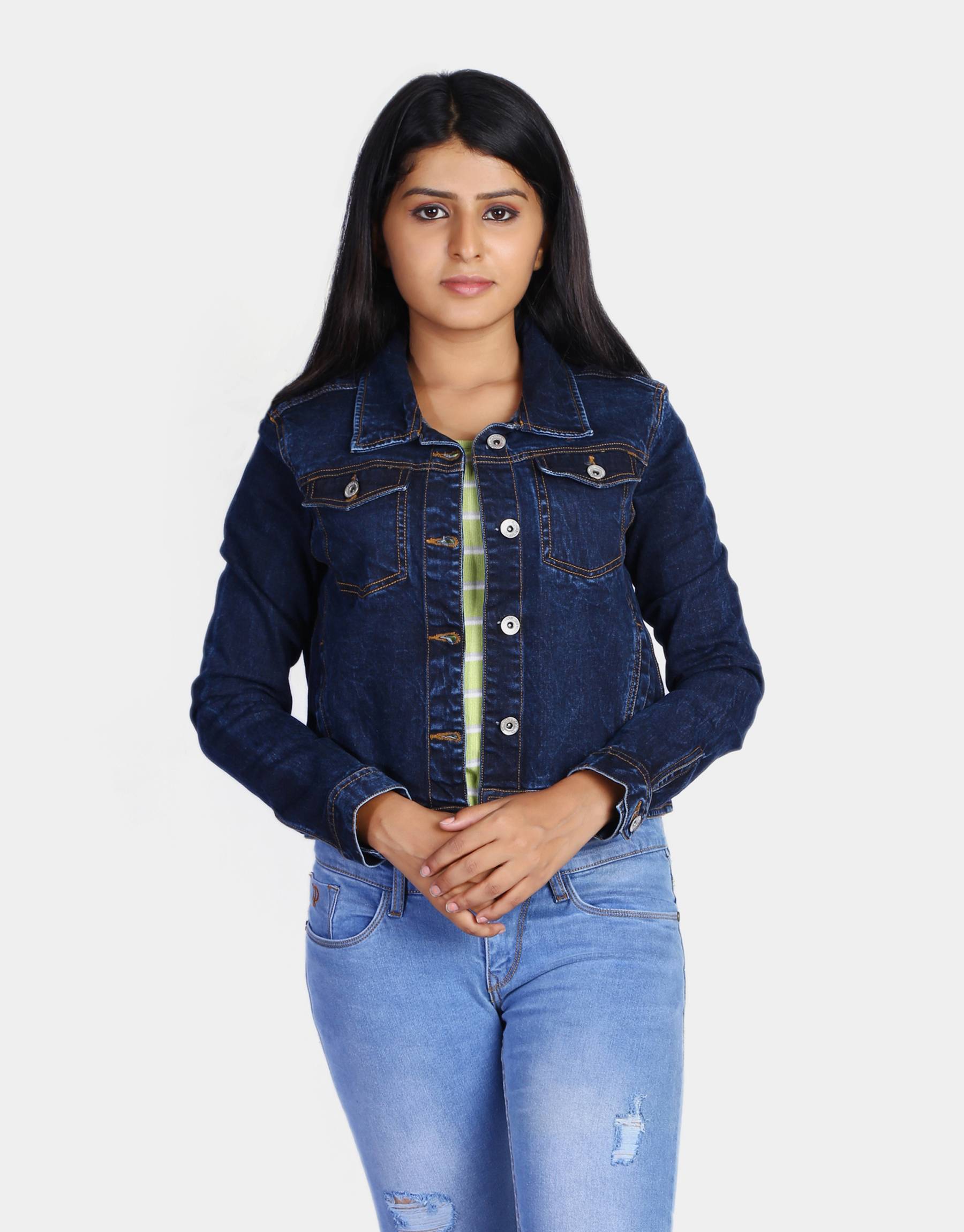 Women mid Blue Solid  Denim Jacket