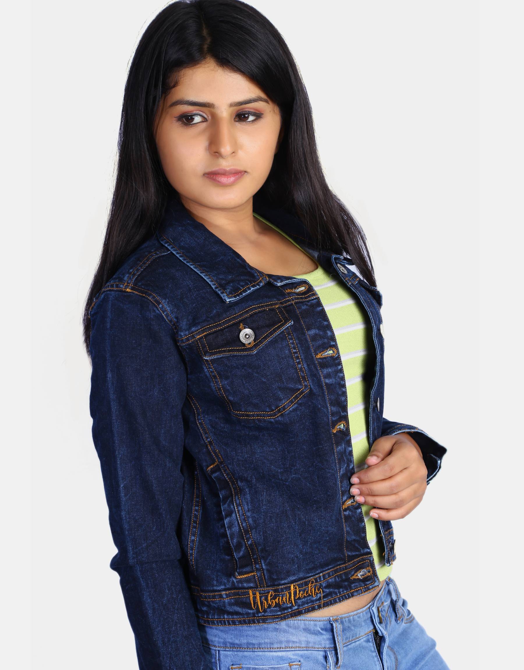 Women mid Blue Solid  Denim Jacket