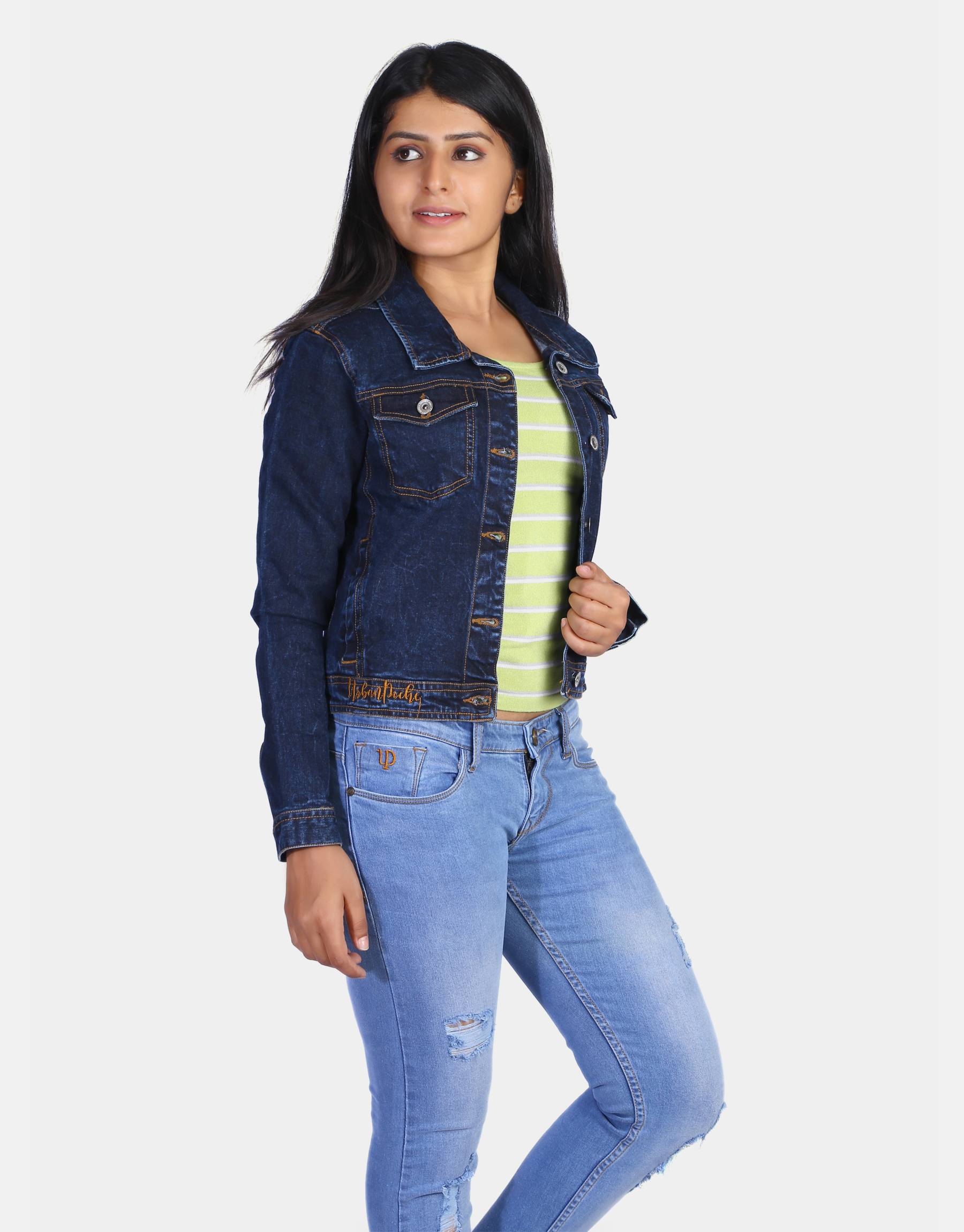 Women mid Blue Solid  Denim Jacket