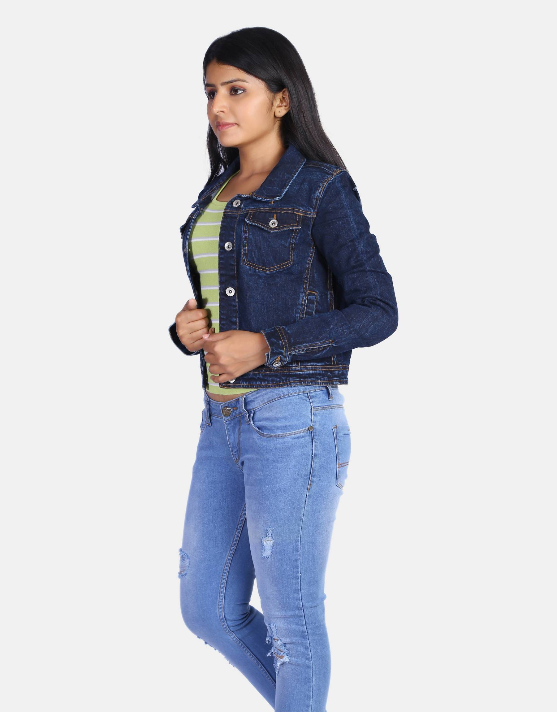 Women mid Blue Solid  Denim Jacket