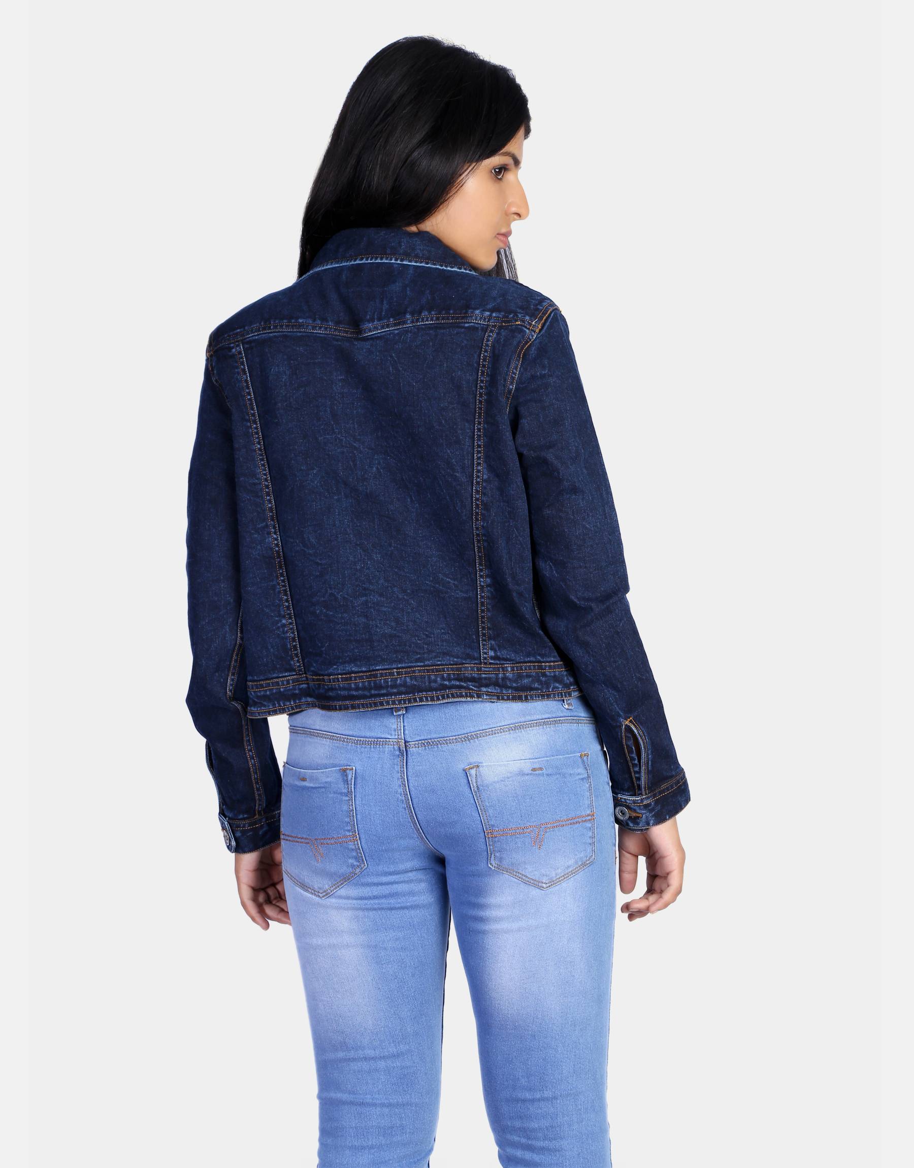 Women mid Blue Solid  Denim Jacket